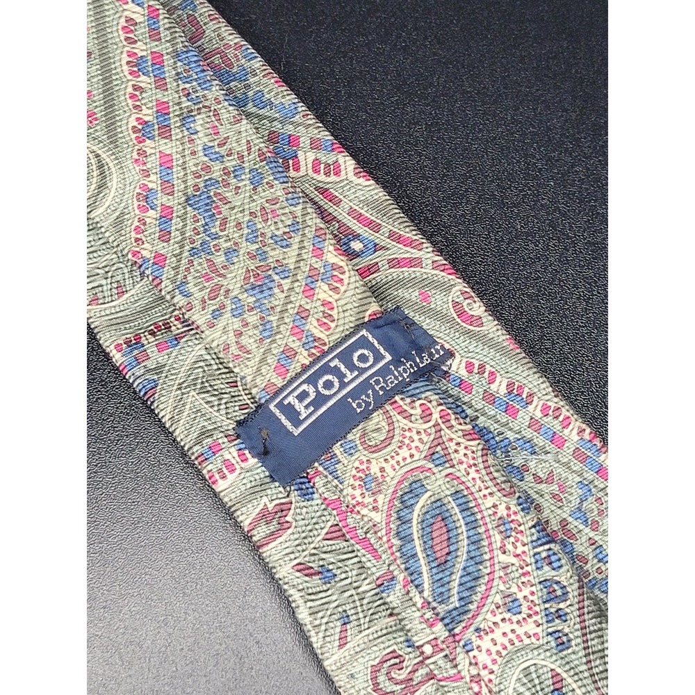 Vintage Polo Ralph Lauren Silk Tie Green Pink Blue Paisley Made USA 3.5